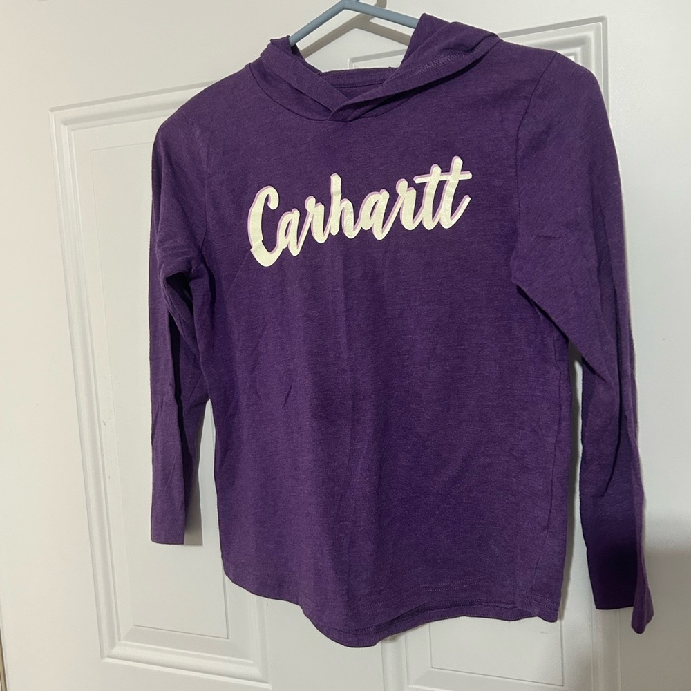 Carhartt Kids Purple Hooded Long Sleeve Top with White Script Logo